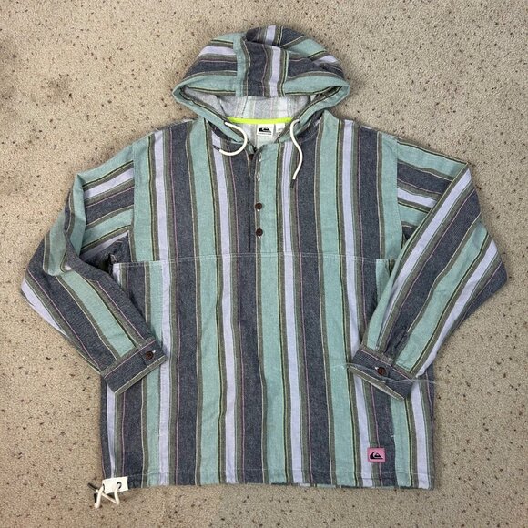 Quicksilver Medieval Striped Henley Jacket Hooded Cotton Casual Size Large Men's - Picture 1 of 5